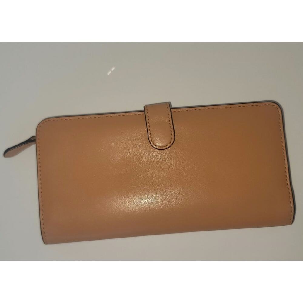Coach Smooth Leather Essential New York Leather Slim Accordion Zip Wallet Camel - Picture 3 of 6